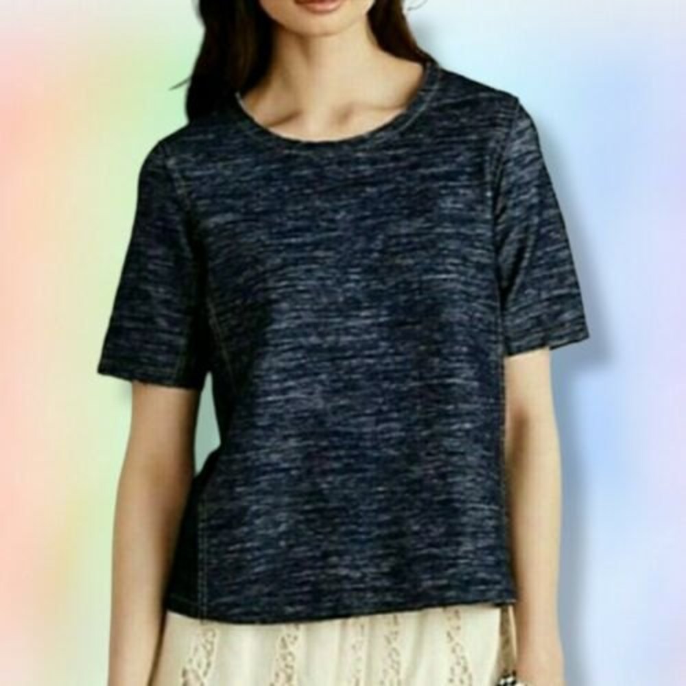 NEW anthropologie Zoa new york Top M denim chambray ‎ raw edge stitch